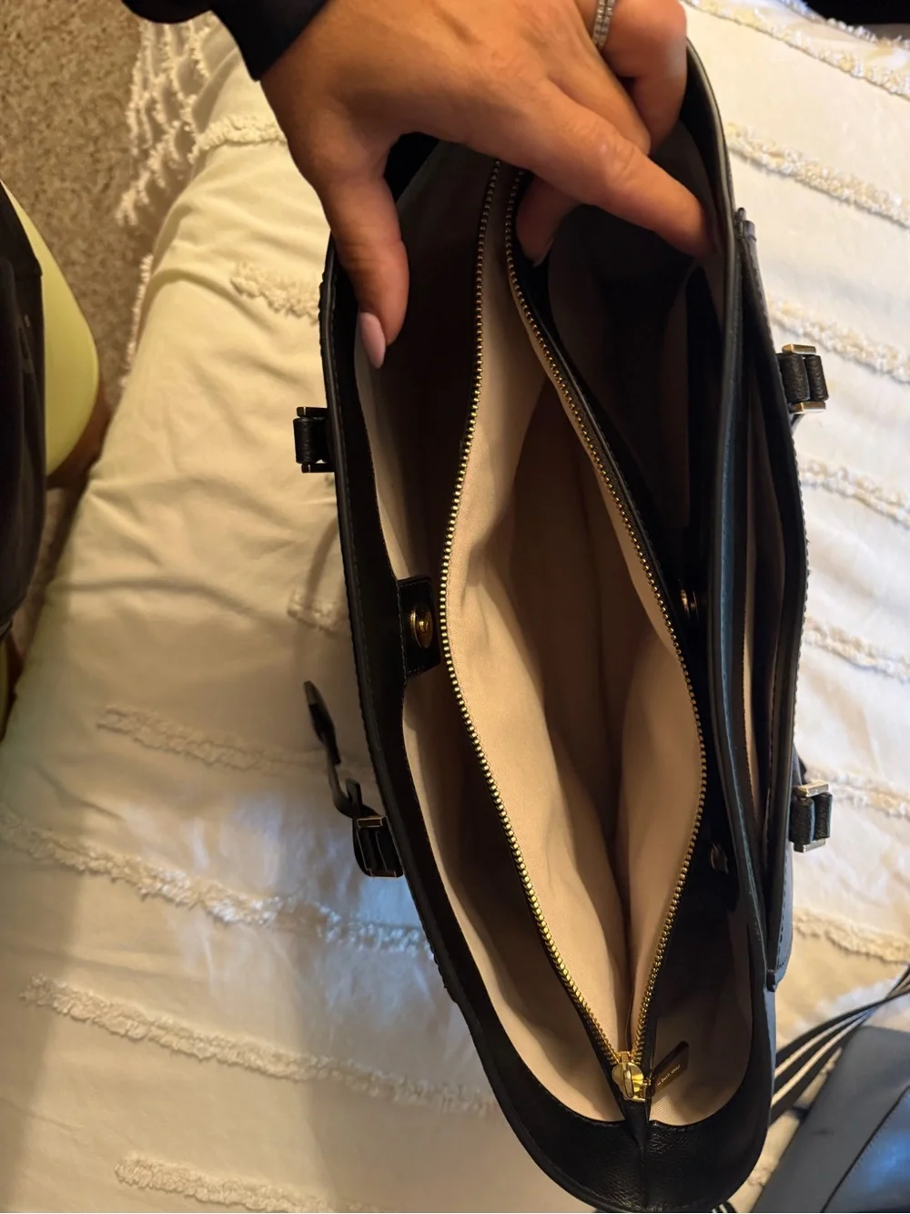 Michael Kors Black Saffiano Leather Tote with Gold Accents